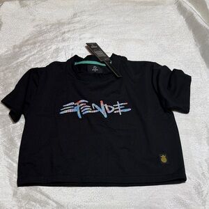 efendee Trendy Black women  Shirt with Colorful Logo size S